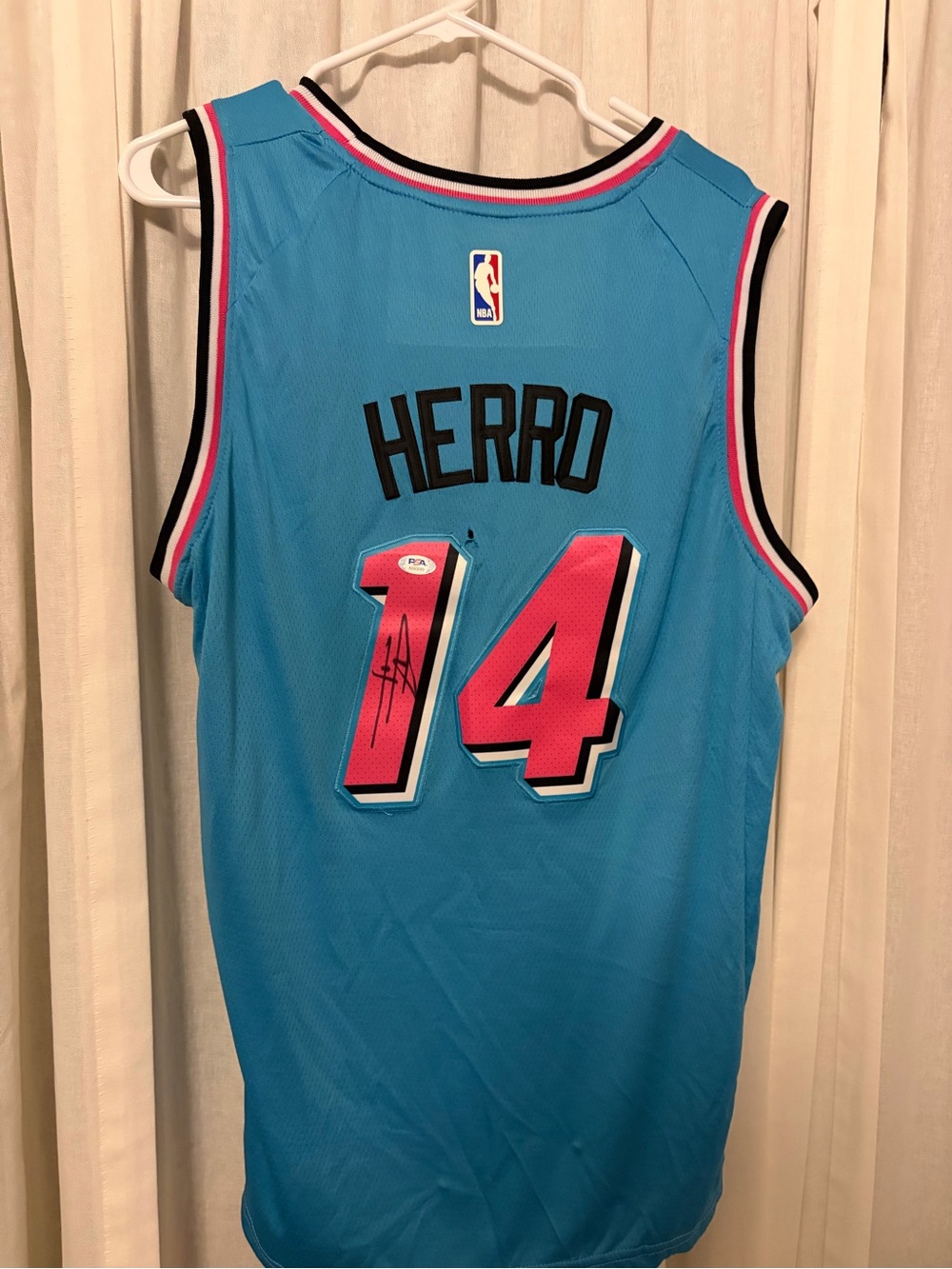 NBA Tyler Herro autographed PSA #14 Miami Heat Teal Jersey (with defect)
